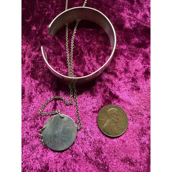 Engraved Sterling Silver Cuff Bracelet "Mildred" & Monogram Pendant Necklace - Picture 3 of 10